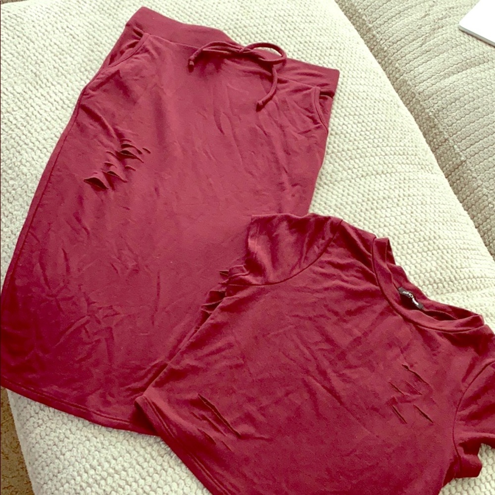 Fashion Nova distressed skirt and top set